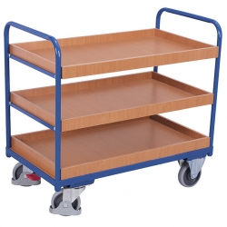 Wózek półkowy z 3 tacami drewnianymi sw-500.209 - RAL 5010 niebieski