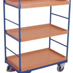 Wysoki wózek półkowy z 3 tacami drewnianymi sw-500.213 - RAL 5010 niebieski