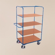 Wysokie wózki półkowe z 3 składanymi półkami i 1 stałą - RAL 5010 niebieski