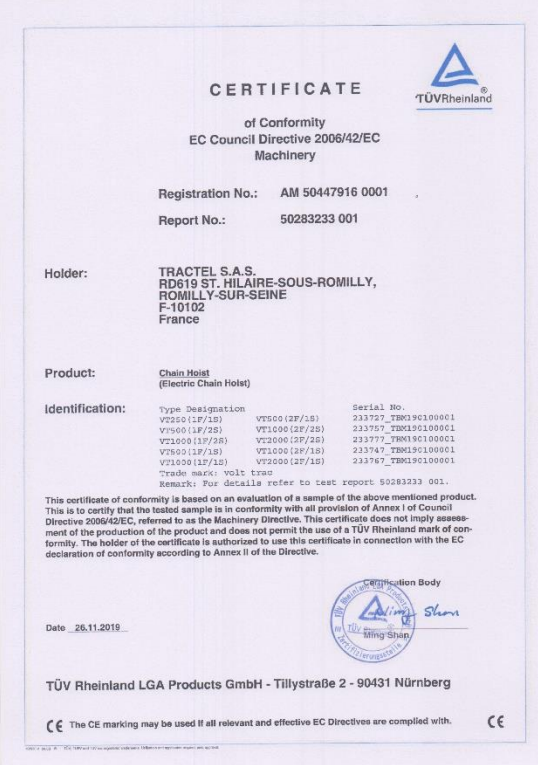  Certyfikacja wciągników VOLT TRAC